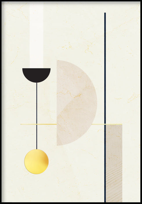 Creme Geometric Art Middle Real Gold Poster